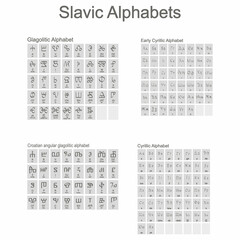 Set of monochrome icons with slavic alphabets for your project - obrazy, fototapety, plakaty