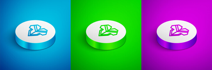 Isometric line Traditional mexican poncho clothing icon isolated on blue,green and purple background. White circle button. Vector