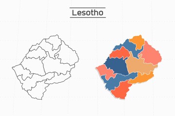 Lesotho map city vector divided by colorful outline simplicity style. Have 2 versions, black thin line version and colorful version. Both map were on the white background.