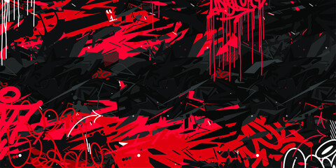 Dark Black Red And White Abstract Flat Urban Street Art Graffiti Vector Illustration Art Template Background - obrazy, fototapety, plakaty