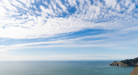 beautiful panoramic seascape with sea water and cloudy sky, nature panorama