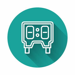 White line Sport baseball mechanical scoreboard and result display icon isolated with long shadow background. Green circle button. Vector