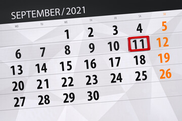 Obraz premium Calendar planner for the month september 2021, deadline day, 11, saturday