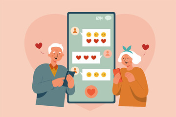Seniors couple sending SMS