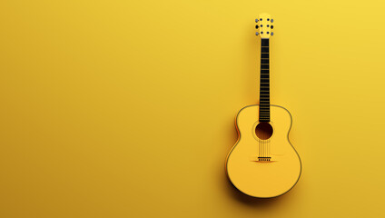Classical acoustic guitar on yellow background. - obrazy, fototapety, plakaty
