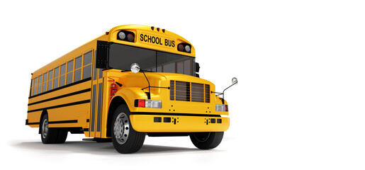 Yellow school bus isolated on white. - obrazy, fototapety, plakaty