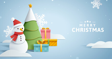 3d Xmas banner in winter concept