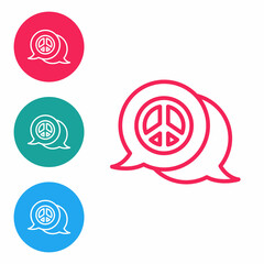 Red line Peace icon isolated on white background. Hippie symbol of peace. Set icons in circle buttons. Vector