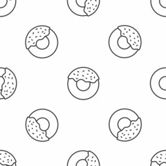 Grey line Donut with sweet glaze icon isolated seamless pattern on white background. Vector