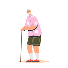 Older man with stick and gray hair. Senior grandfather mature male isolated. Old stage of aging