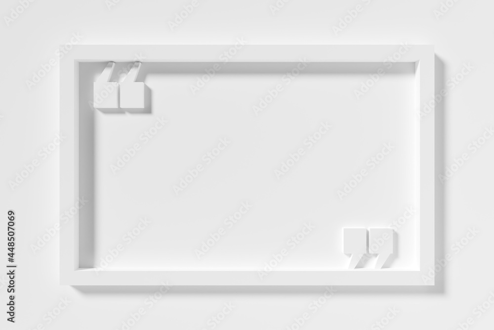 Poster empty, blank frame speech bubble with quotation mark on white background, quote, speech or message t