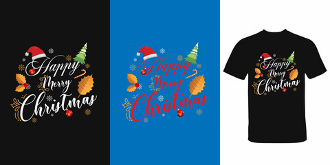 Happy Merry Christmas T-Shirt Design. Multi-color Background Supported, Easy to use Multi Purpose. High Quality Happy Merry Christmas T-Shirt Design.