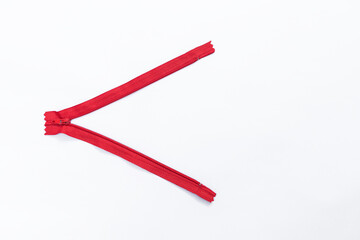 Red zip isolate on white background