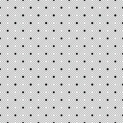 Seamless geometric vector repeat pattern. Black and white diagonal squares offset and black dots texture. Tiles, wallpaper or wrapping paper.