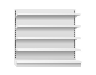 White empty store shelf. Retail shelf rack for supermarket or shop store, realistic showcase display