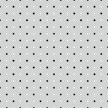 Seamless geometric vector repeat pattern. Black and white diagonal squares offset and black dots texture. Tiles, wallpaper or wrapping paper.