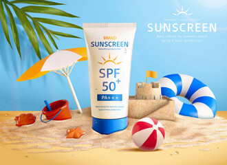 3d summer sunscreen cream ad