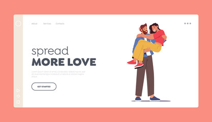 Romance Emotions Landing Page Template. Loving Couple Romantic Relations. Man Holding Woman on Hands. Happy Lovers