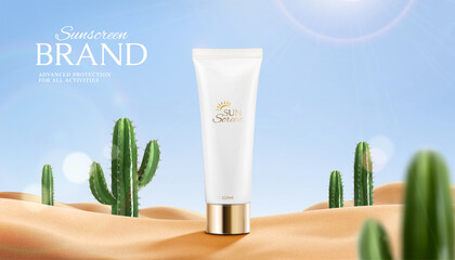 3d hot summer sunscreen tube ad