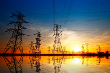 Wire electrical energy at sunset