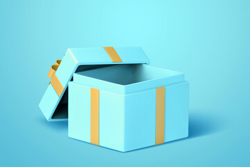 An opened blue gift box with lid