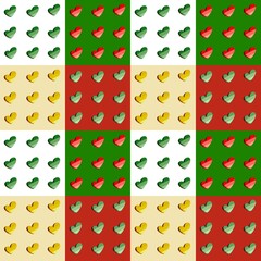 seamless pattern with green and red hearts Christmas background color