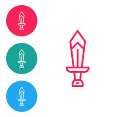 Red line Sword for game icon isolated on white background. Set icons in circle buttons. Vector