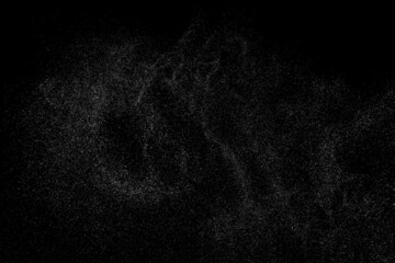 Distressed white grainy texture. Dust overlay textured. Grain noise particles. Snow effects pack. Rusted black background. Vector illustration, EPS 10.  