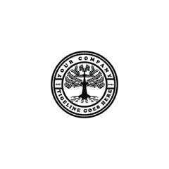 Family Tree Stamp Seal Emblem Oak Banyan Maple logo vector design, simple branched tree logo