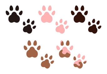 いろんな色のシンプルな動物の肉球イラスト