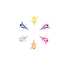 COLORFUL PEOPLE TOGETHER, PEOPLE UNION SIGN, SYMBOL, LOGO ISOLATED ON WHITE