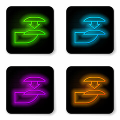 Glowing neon line Set of false nails for manicure icon isolated on white background. Varnish color palette for nail extension. Artificial nails. Black square button. Vector