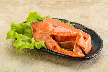 Two pink salmon fish steak