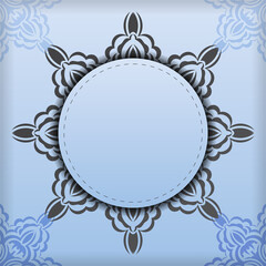 Blue square postcards with luxurious black patterns. Invitation card design with vintage ornament.