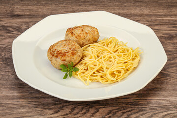 Spaghetti with homemade chicken cutlet