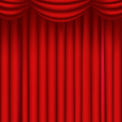 Red closed curtain on a theater or cinema stage, background for ceremony, circus, club.