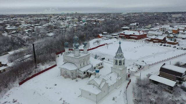 Flight over the Resurrection Monastery in the city of Murom. Russia