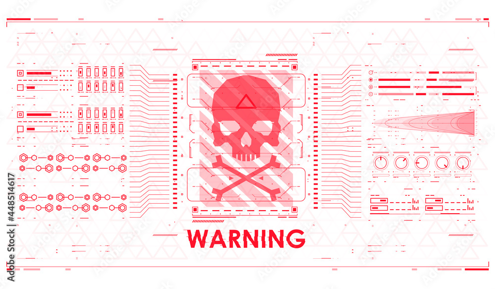 Poster elements of hud interface with attention sign. warning. conceptual layout with hud elements for prin