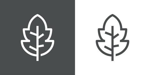 Icono plano hoja de árbol con lineas en fondo gris y fondo blanco © teracreonte