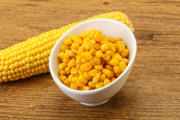 Sweet yellow corn in the bowl