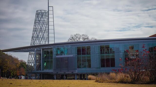 Students At The Talley Student Union Building Of North Carolina State University In Raleigh, NC On A Sunny Day. time-lapse