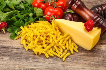 Raw Italian pasta Fusilli for cooking