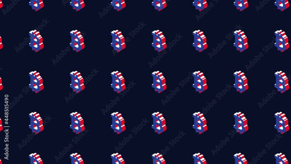 Aufkleber animated pattern on a dark background with isometric symbols of cryptocurrency bitcoin. minimal mode