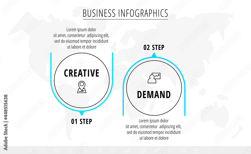 Poster line vector minimal infographic with circles. modern timeline business concept with 2 steps by step 