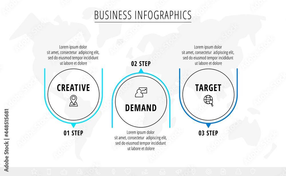 Poster line vector minimal infographic with three circles. modern timeline business concept with 3 steps by