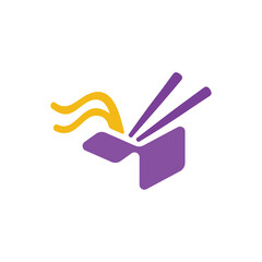 Simple noodle box colored cartoon symbol logo style line art illustration design vector
