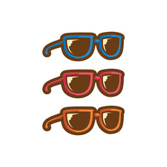 Three glasses different colored cartoon symbol logo style line art illustration design vector