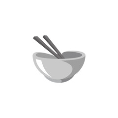 Simple noodle bowl and stick colored cartoon symbol logo style line art illustration design vector