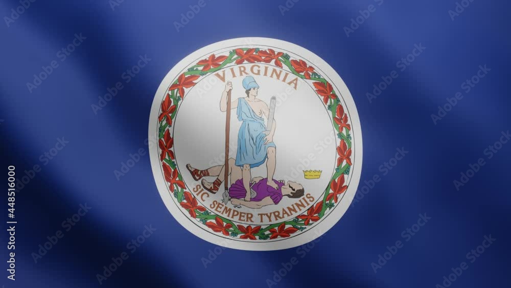 Poster 3d realistic flag of the state virginia is fluttering in the breeze background. 4k animated video cl