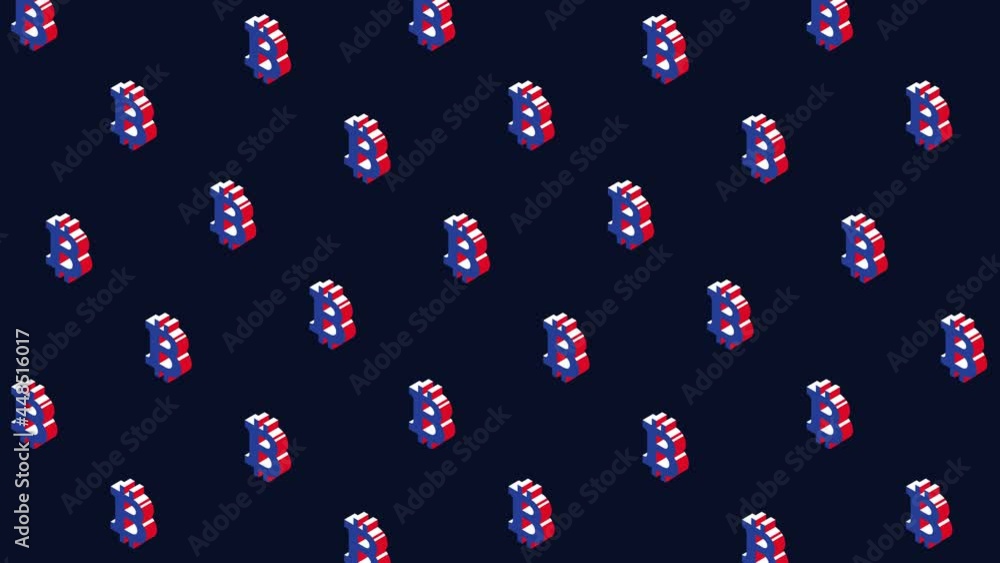 Aufkleber animated pattern with isometric symbols of cryptocurrency bitcoin. minimal seamless loop with modern